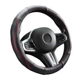   DW-5056R-42 42CM Valódi bőr kormányvédő szellőző lyukacsos  Piros betétes mintával 