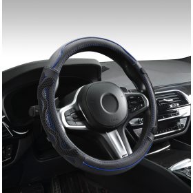   Genuine Leather Valódi bőr kormányvédő 38cm fekete-kék DW-5002BL