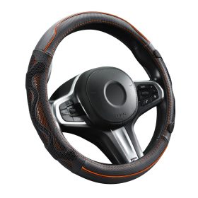  Genuine Leather Valódi bőr kormányvédő 38cm fekete-narancs DW-5002OR