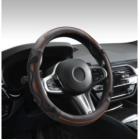   Genuine Leather Valódi bőr kormányvédő 38cm fekete-narancs DW-5002OR