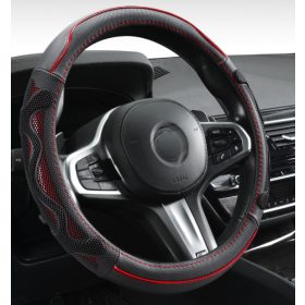   Genuine Leather Valódi bőr kormányvédő 38cm fekete-piros DW-5002R