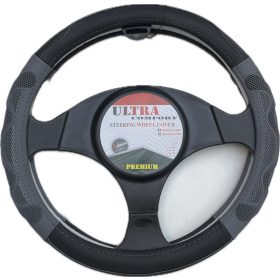  Genuine Leather Valódi bőr kormányvédő 38cm fekete-szürke DW-5002GRAY