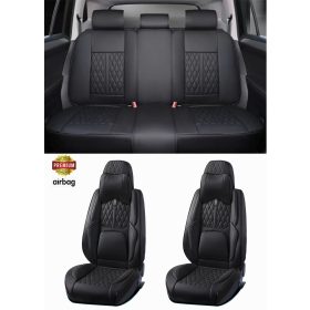  15 részes Prémium Magas minőségű Műbőr üléshuzat szett nyakpárnákkal - Légzsákos - Osztható - Fekete színben 80195
