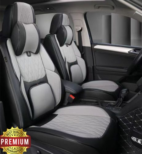 15 részes Prémium Magas minőségű Műbőr üléshuzat szett nyakpárnákkal - Légzsákos - Osztható - Fekete/Szürke színben 80197