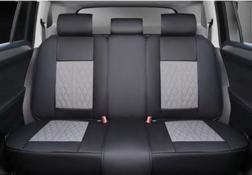 15 részes Prémium Magas minőségű Műbőr üléshuzat szett nyakpárnákkal - Légzsákos - Osztható - Fekete/Szürke színben 80197