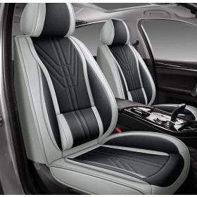   13 részes Prémium Magas minőségű Műbőr üléshuzat szett nyakpárnákkal - Légzsákos - Osztható - Fekete/Sötét szürke színben