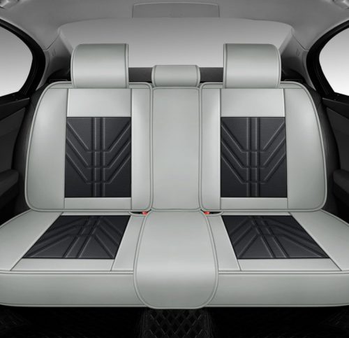 13 részes Prémium Magas minőségű Műbőr üléshuzat szett nyakpárnákkal - Légzsákos - Osztható - Fekete/Sötét szürke színben