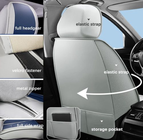 13 részes Prémium Magas minőségű Műbőr üléshuzat szett nyakpárnákkal - Légzsákos - Osztható - Fekete színben