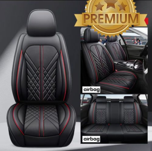 11 részes Prémium minőségű Műbőr üléshuzat szett - Légzsákos - Osztható - Fekete/Piros színben 80186