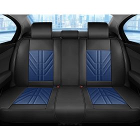   13 részes Prémium Magas minőségű Műbőr üléshuzat szett nyakpárnákkal - Légzsákos - Osztható - Fekete/Sötét kék színben 80193