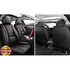   11 részes Prémium minőségű Műbőr üléshuzat szett - Légzsákos - Osztható - Fekete/Piros színben 80189
