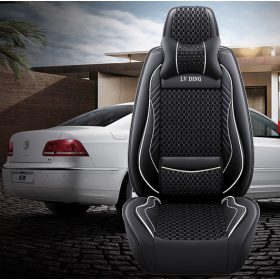   11 részes Prémium minőségű Ice Silk Kárpit/Műbőr üléshuzat szett - Légzsákos - Osztható - Fekete/Fehér színben 