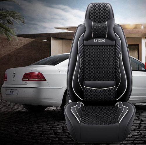 11 részes Prémium minőségű Ice Silk Kárpit/Műbőr üléshuzat szett - Légzsákos - Osztható - Fekete/Fehér színben 