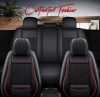  11 részes Prémium minőségű Ice Silk Kárpit/Műbőr üléshuzat szett - Légzsákos - Osztható - Fekete/Piros színben 
