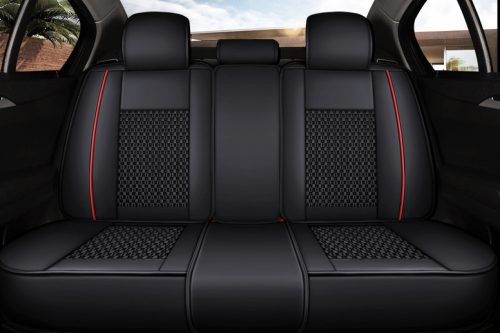 11 részes Prémium minőségű Ice Silk Kárpit/Műbőr üléshuzat szett - Légzsákos - Osztható - Fekete/Piros színben 