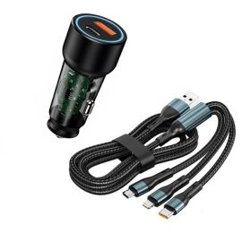   13030 07ACSET Gyors töltő USB/USB-C + 3 az 1-ben töltő különböző töltőfejekkel - 5A 20W 12-24V