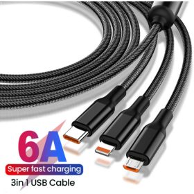   12095 6A-100W 3IN1 Gyorstöltő kábel - Alumínium ötvözet