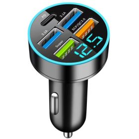   13139 M57 Autós töltő + voltmérő - 4USB + USB-C  - PD+2 SUPER+QC3.1+3.1 - 12-24V