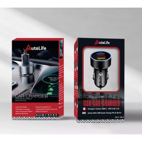   13177 M22 Autós töltő + voltmérő - 2USB - Quick Charge 3.0 - 12-24V