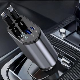   120W 4in1 autós töltő - Kihúzható kábellel TYPE-C + APPLE, PD USB Gyors töltés 12/24V