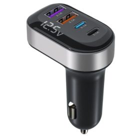    K33 Szivargyújtós autós töltő – 4 portos (2× 15W USB + 2× 15W Type-C), beépített voltmérővel