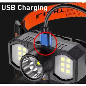  USB-s Fejlámpa - Erőteljes COB LED lámpa 4funkciós