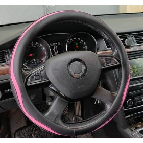 Műbőr kormányvédő 38cm fekete-pink 203-8P