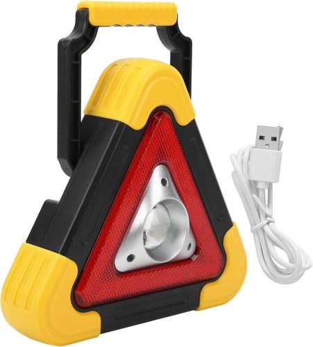 Figyelmeztető háromszög LED lámpa – többfunkciós, napelemes vészjelző, powerbank 16.5x16.5cm