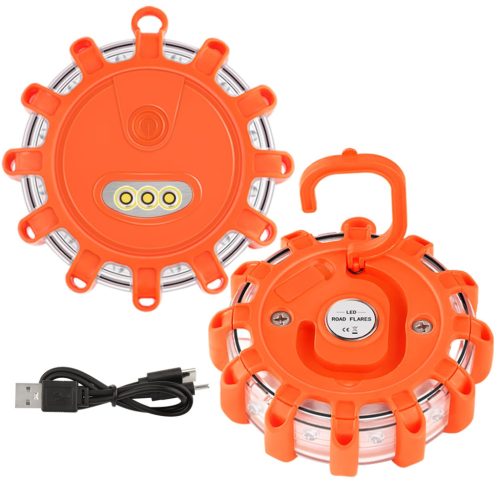  Autós vészjelző lámpa – 12 + 3 LED, akkumulátoros, USB / USB-C töltéssel