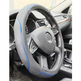 Műbőr kormányvédő 38cm fekete-kék 2394BL