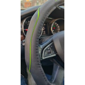 Műbőr kormányvédő 38cm fekete-zöld 2394G