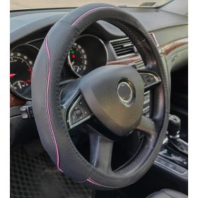 Műbőr kormányvédő 38cm fekete-pink 2394P