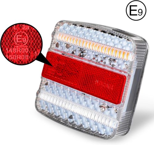 E-jeles LED utánfutó hátsó lámpa szett – 7 pólusú csatlakozóval, komplett világítás 12/24V