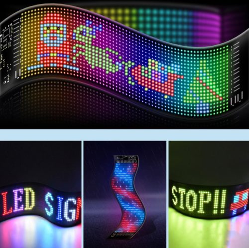 Matrix Pixel LED panel, Bluetooth vezérlés, Alkalmazással programozható, 16x64 LED, 9.5x37.5cm, vízálló