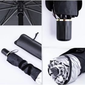   Összecsukható napernyő autóhoz, esernyő formájú, fekete-ezüst, 140 x 79 cm 2203