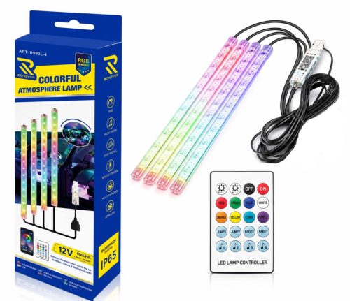  RGB Autó Beltéri Hangulatvilágítás – 12V + Applikációval vezérelhető