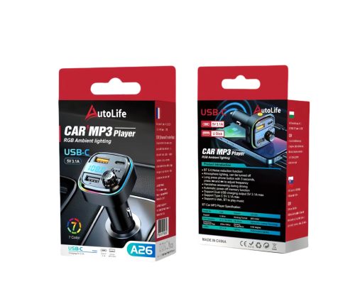 C26 Bluetooth kihangosító 5.3+EDR RGB- FM/Transmitter - 12/24V