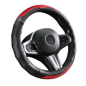   CARBON DESIGN Valódi bőr kormányvédő 38cm fekete-piros DW-5408R
