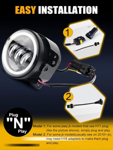 E jellel ellátott LED-es nappali menetfény és ködlámpa szett – 90 mm, 12V, index funkcióval