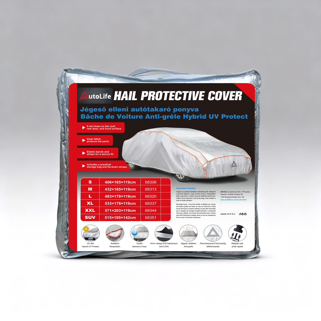  68320 -  Jégeső elleni autóponyva – EVA 5mm habszivaccsal, UV-védelemmel, fényvisszaverő jelzéssel - L méret