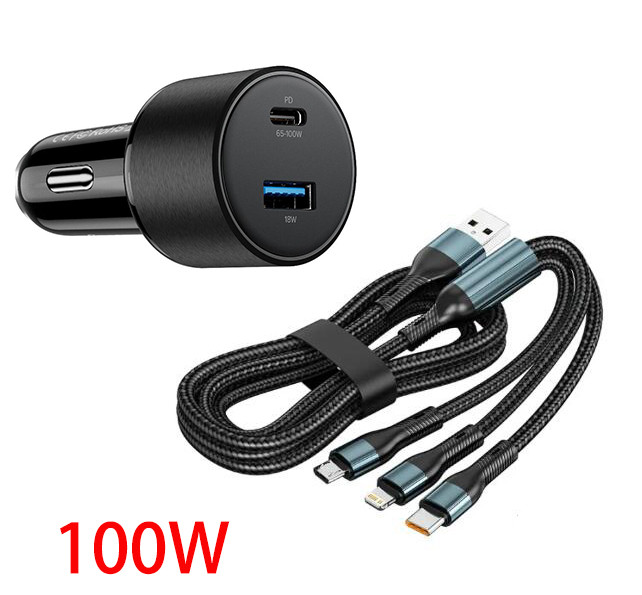 TARTOZÉK 02ACSET 13023 02ACSET Gyors töltő USB/USB-C + 3 az 1-ben töltő különböző töltőfejekkel - 5A 100W 12-24V