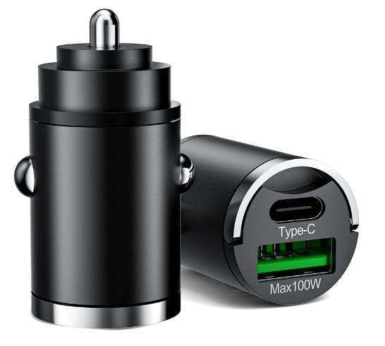 13313 - 2 portos MAX 100W-os autós gyorstöltő adapter - 12/24V – USB-A + USB-C (PD/QC)